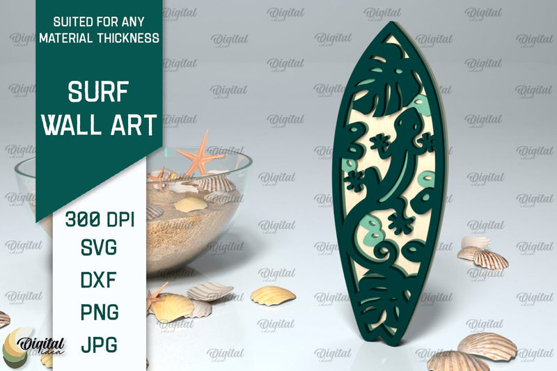 Wooden Surfboard Laser Cut. Surfing Layered Decor SVG SVG Evgenyia Guschina 