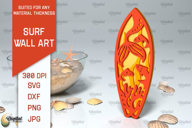 Wooden Surfboard Laser Cut. Surfing Layered Decor SVG SVG Evgenyia Guschina 