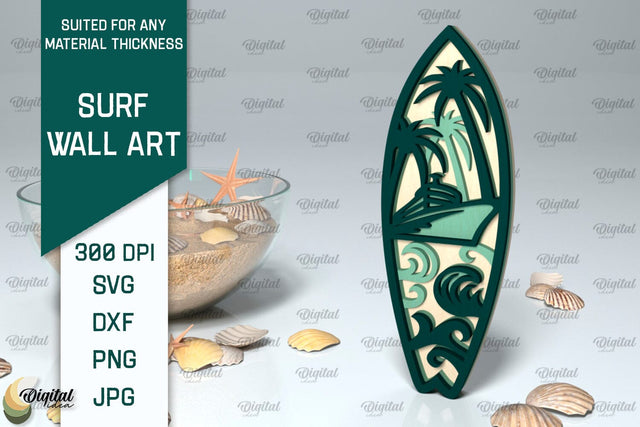 Wooden Surfboard Laser Cut. Surfing Layered Decor SVG SVG Evgenyia Guschina 