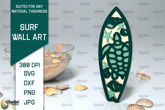 Wooden Surfboard Laser Cut. Surfing Layered Decor SVG SVG Evgenyia Guschina 