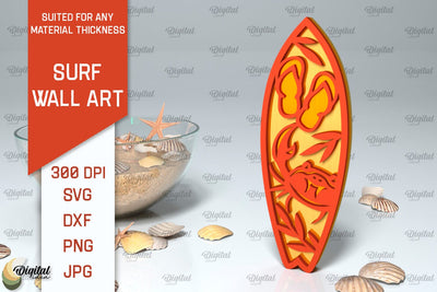 Wooden Surfboard Laser Cut. Surfing Layered Decor SVG SVG Evgenyia Guschina 