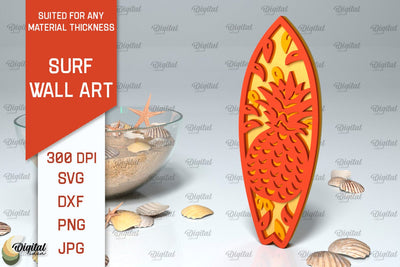 Wooden Surfboard Laser Cut. Surfing Layered Decor SVG SVG Evgenyia Guschina 