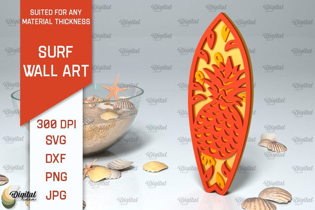 Wooden Surfboard Laser Cut. Surfing Layered Decor SVG SVG Evgenyia Guschina 