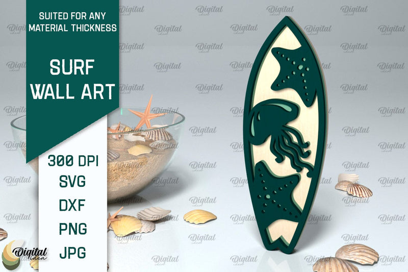 Wooden Surfboard Laser Cut. Surfing Layered Decor SVG SVG Evgenyia Guschina 