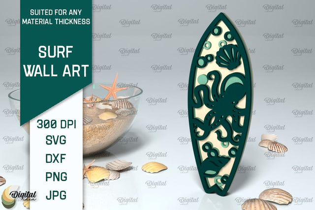 Wooden Surfboard Laser Cut. Surfing Layered Decor SVG SVG Evgenyia Guschina 