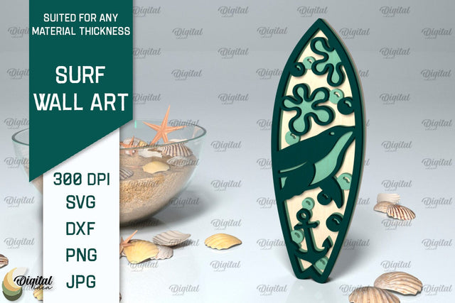 Wooden Surfboard Laser Cut. Surfing Layered Decor SVG SVG Evgenyia Guschina 