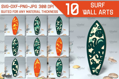Wooden Surfboards Laser Cut Bundle. Surfing Layered Decor SVG SVG Evgenyia Guschina 