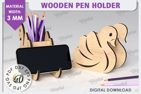 Wooden Swan Pen Holder Laser Cut. Phone Stand SVG SVG Evgenyia Guschina 