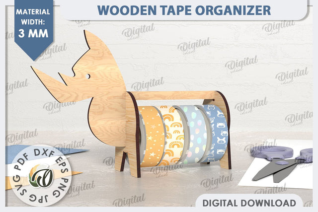 Wooden Tape Organizer Laser Cut. Rhinoceros SVG SVG Evgenyia Guschina 