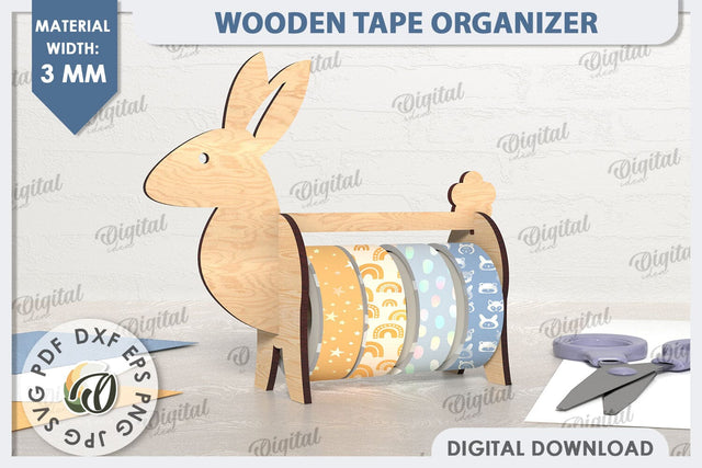 Wooden Tape Organizer Laser Cut. Tape Holder SVG. Bunny SVG SVG Evgenyia Guschina 