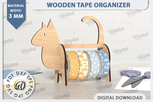 Wooden Tape Organizer Laser Cut. Tape Holder SVG. Cat SVG SVG Evgenyia Guschina 