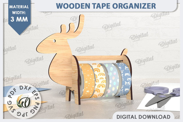 Wooden Tape Organizer Laser Cut. Tape Holder SVG. Deer SVG SVG Evgenyia Guschina 