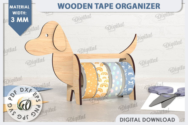 Wooden Tape Organizer Laser Cut. Tape Holder SVG. Dog SVG SVG Evgenyia Guschina 