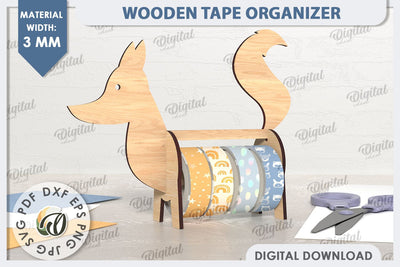 Wooden Tape Organizer Laser Cut. Tape Holder SVG. Fox SVG SVG Evgenyia Guschina 