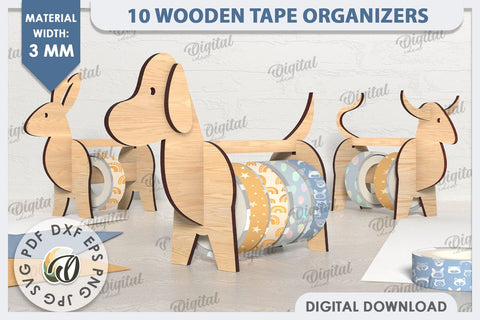 Wooden Tape Organizers Laser Cut Bundle. Tape Holders SVG SVG Evgenyia Guschina 