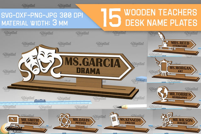 Wooden Teachers Desk Name Plates Laser Cut Bundle SVG Evgenyia Guschina 