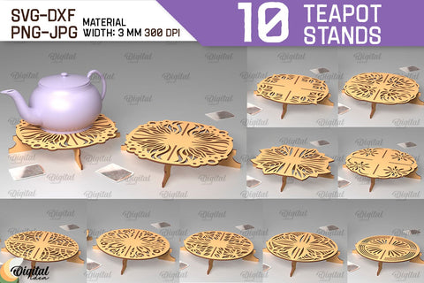 Wooden Teapot Stands LaserCut Bundle. Trivets For Teapot SVG SVG Evgenyia Guschina 