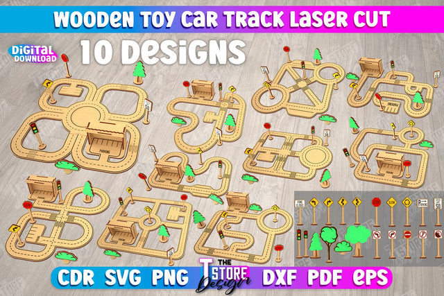 Wooden Toy Car Track Bundle | Road model | Racing track | Car Track Toy | CNC Files SVG The T Store Design 