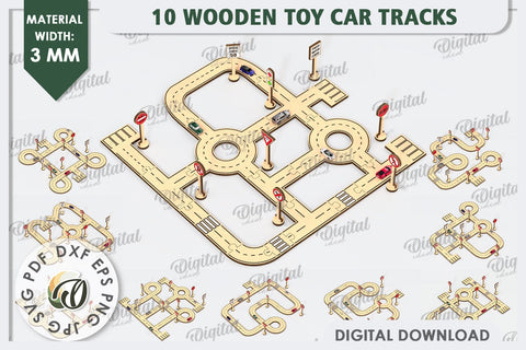 Wooden Toy Car Track Laser Cut Bundle. Kids Toy SVG SVG Evgenyia Guschina 