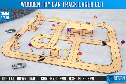 Wooden Toy Car Track Laser Cut Bundle | Road Model | Racing Track | Car Track Toy | CNC Files SVG Fly Design 
