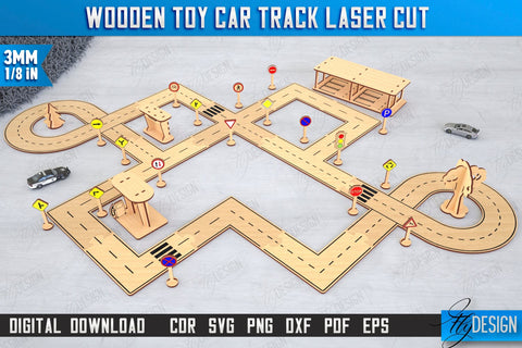Wooden Toy Car Track Laser Cut Bundle | Road Model | Racing Track | Car Track Toy | CNC Files SVG Fly Design 