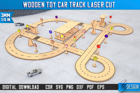Wooden Toy Car Track Laser Cut Bundle | Road Model | Racing Track | Car Track Toy | CNC Files SVG Fly Design 