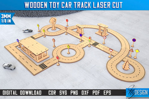 Wooden Toy Car Track Laser Cut Bundle | Road Model | Racing Track | Car Track Toy | CNC Files SVG Fly Design 