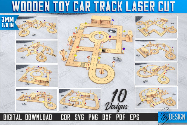 Wooden Toy Car Track Laser Cut Bundle | Road Model | Racing Track | Car Track Toy | CNC Files SVG Fly Design 