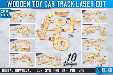 Wooden Toy Car Track Laser Cut Bundle | Road Model | Racing Track | Car Track Toy | CNC Files SVG Fly Design 