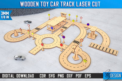 Wooden Toy Car Track Laser Cut | Road Model | Racing Track | Car Track Toy | CNC File SVG Fly Design 