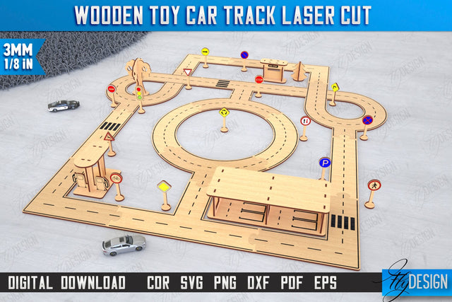Wooden Toy Car Track Laser Cut | Road Model | Racing Track | Car Track Toy | CNC File SVG Fly Design 