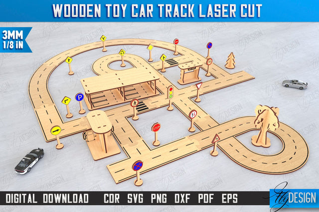 Wooden Toy Car Track Laser Cut | Road Model | Racing Track | Car Track Toy | CNC File SVG Fly Design 