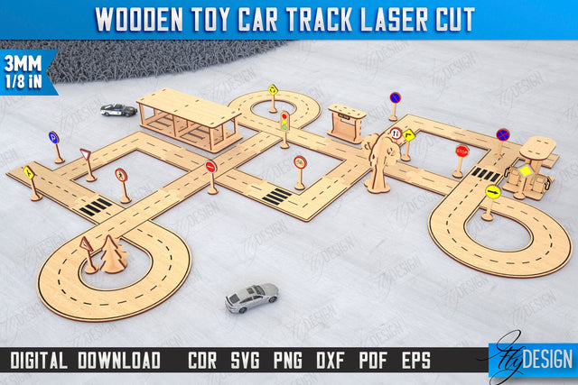 Wooden Toy Car Track Laser Cut | Road Model | Racing Track | Car Track Toy | CNC File SVG Fly Design 