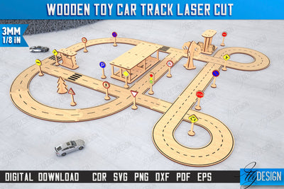 Wooden Toy Car Track Laser Cut | Road Model | Racing Track | Car Track Toy | CNC File SVG Fly Design 