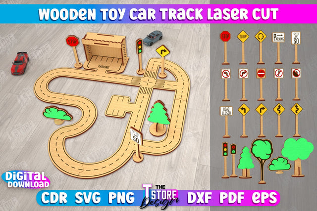Wooden Toy Car Track | Road model | Racing track | Car Track Toy | CNC File SVG The T Store Design 
