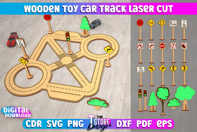 Wooden Toy Car Track | Road model | Racing track | Car Track Toy | CNC File SVG The T Store Design 