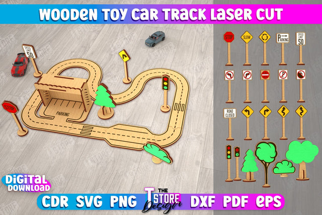 Wooden Toy Car Track | Road model | Racing track | Car Track Toy | CNC File SVG The T Store Design 