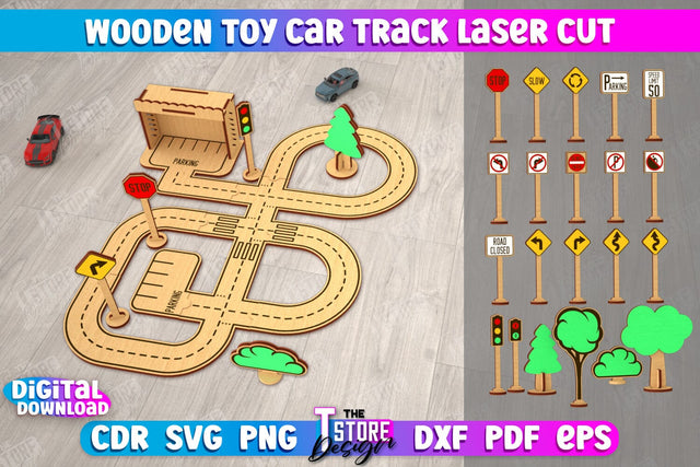 Wooden Toy Car Track | Road model | Racing track | Car Track Toy | CNC File SVG The T Store Design 