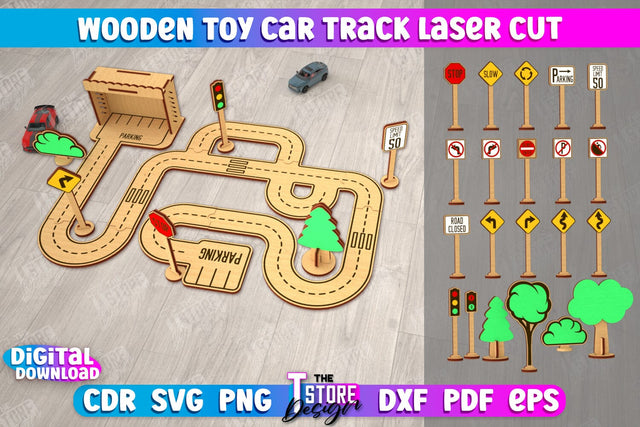 Wooden Toy Car Track | Road model | Racing track | Car Track Toy | CNC File SVG The T Store Design 
