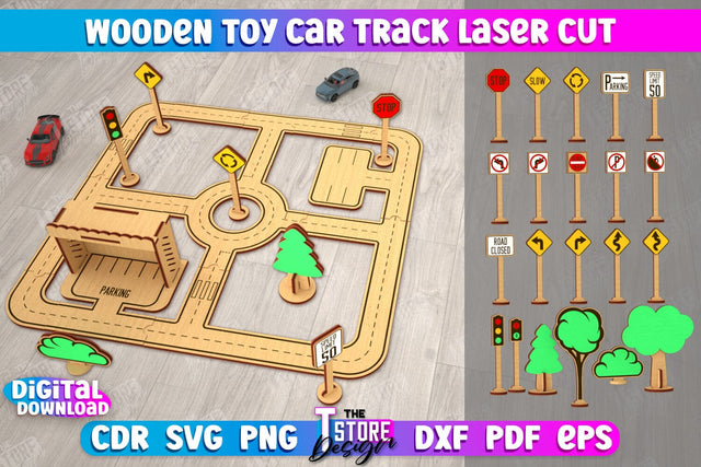 Wooden Toy Car Track | Road model | Racing track | Car Track Toy | CNC File SVG The T Store Design 