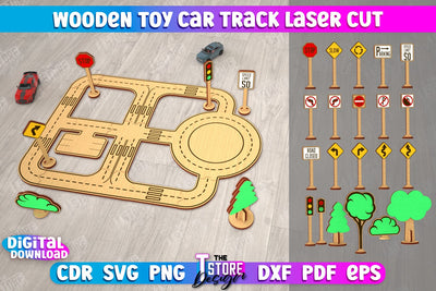 Wooden Toy Car Track | Road model | Racing track | Car Track Toy | CNC File SVG The T Store Design 