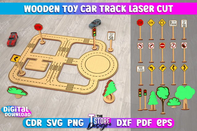 Wooden Toy Car Track | Road model | Racing track | Car Track Toy | CNC File SVG The T Store Design 