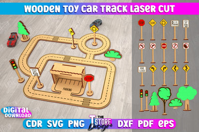 Wooden Toy Car Track | Road model | Racing track | Car Track Toy | CNC File SVG The T Store Design 