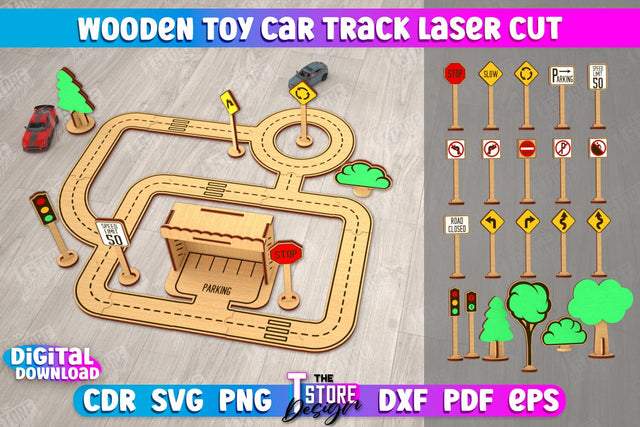Wooden Toy Car Track | Road model | Racing track | Car Track Toy | CNC File SVG The T Store Design 