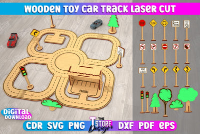 Wooden Toy Car Track | Road model | Racing track | Car Track Toy | CNC File SVG The T Store Design 