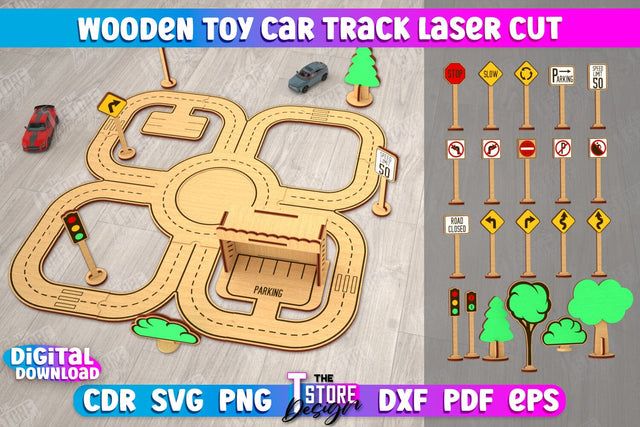 Wooden Toy Car Track | Road model | Racing track | Car Track Toy | CNC File SVG The T Store Design 