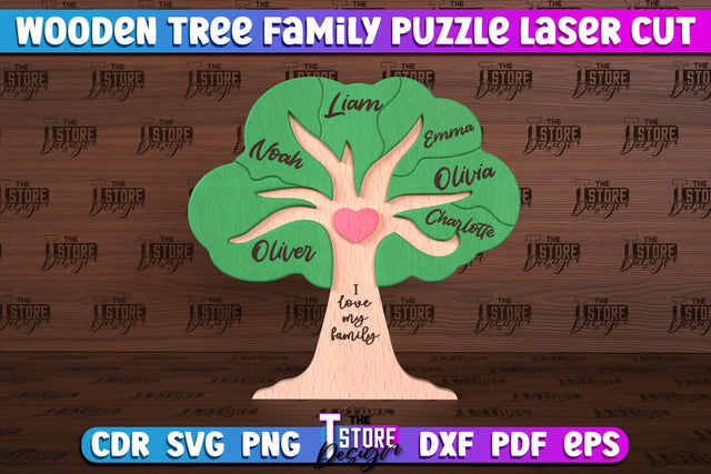 Wooden Tree Family Puzzle Laser Cut | Family Puzzle Design | CNC File SVG The T Store Design 