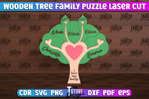 Wooden Tree Family Puzzle Laser Cut | Family Puzzle Design | CNC File SVG The T Store Design 
