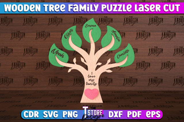 Wooden Tree Family Puzzle Laser Cut | Family Puzzle Design | CNC File SVG The T Store Design 
