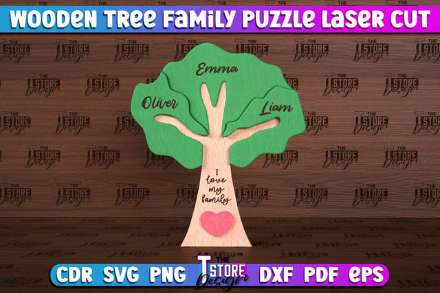 Wooden Tree Family Puzzle Laser Cut | Family Puzzle Design | CNC File SVG The T Store Design 